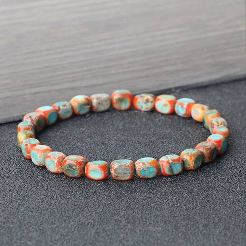 Vintage Elastic Bead Bracelet Square Emperor Stone Bangle