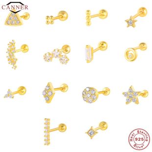 2023 New 1 Pair Real 925 Sterling Silver Stud Earrings for