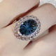 Blue Stamp Topaz For Round S925 Rings Women Sterling