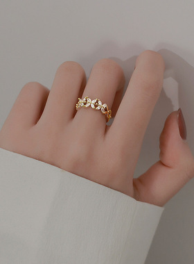 Ring for Women Crystal Butterfly Ring Simple Luxury Opening