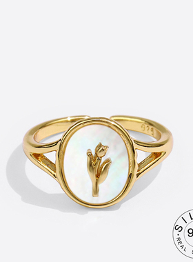 925 Sterling Silver Rings for Women Oval Flower Vintage