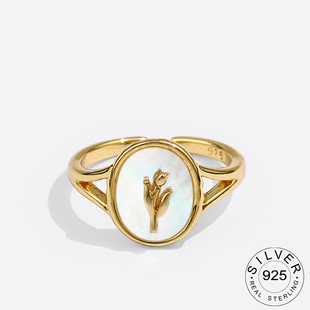 925 Sterling Silver Rings for Women Oval Flower Vintage