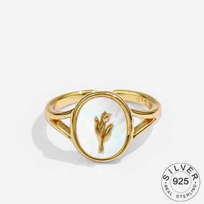 925 Sterling Silver Rings for Women Oval Flower Vintage