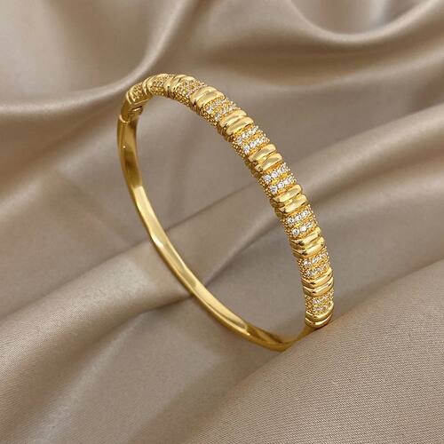 Geometric Gold Plated Bracelet Women Retro Shiny Zircon