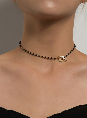 New 2023 New Fashion Luxury Black Crystal Glass Bead Chain