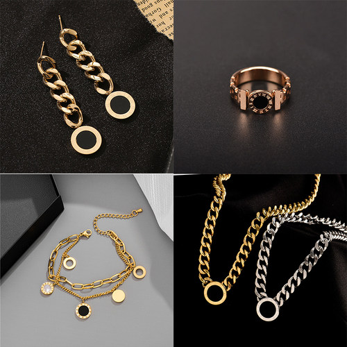 2024 Stainless Steel Punk Roman Numerals Fashion Jewelry
