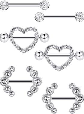 2024 1Pair Heart Barbell Nipple Ring Piercing Helix Piercing