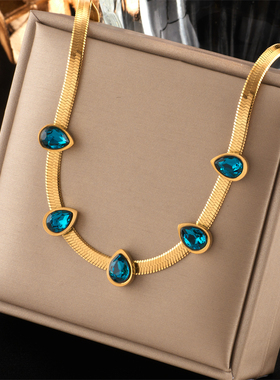 2023 316L Stainless Steel Gold Color Water Drop Blue Cubic