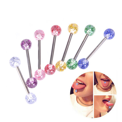 8PCS/lot Surgical Steel Glitter Tongue Piercing Ball