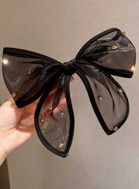 New Oversized Black Lace Cloth Bow Ribbon Hairpin For Women