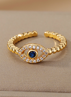 Blue Zircon Evil Eye Rings for Women Turkish Style Open