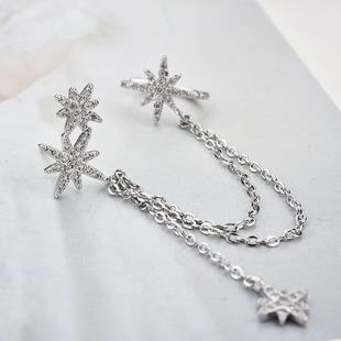 1PC Eight Star Ear Clips Earrings Link Chain Cubic Zircon