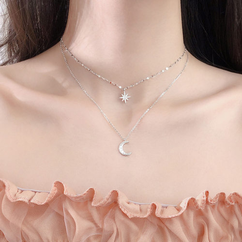 2021 New 925 Sterling Silver Double Layer Star Moon