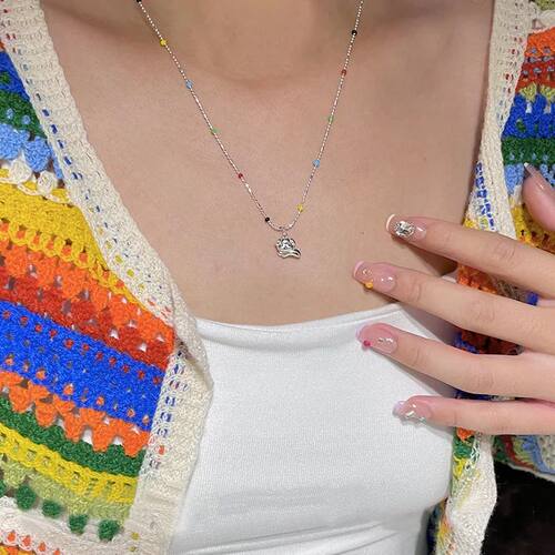 Sterling Silver Color Beads Necklace Simple Animal Shape Wom