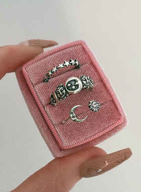 Vintage Punk Moon Stars Rings For Women 3PCS Retro Silver