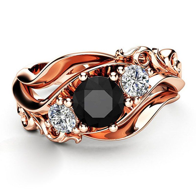 Witch Ring Unique Black Stone Prong Setting Twist Band