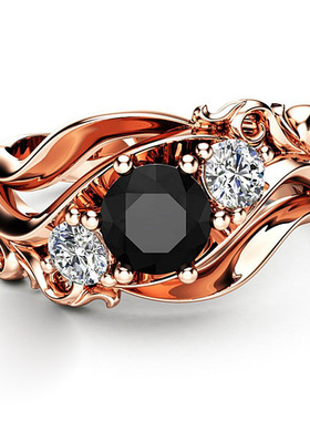 Witch Ring Unique Black Stone Prong Setting Twist Band