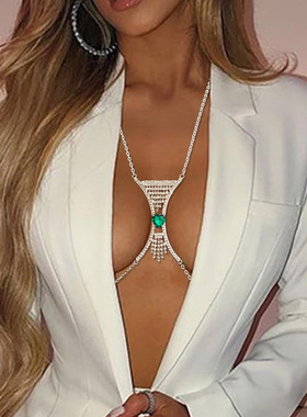 Trendy Heart Green Crystal Chest Bracket Bras Chain Body