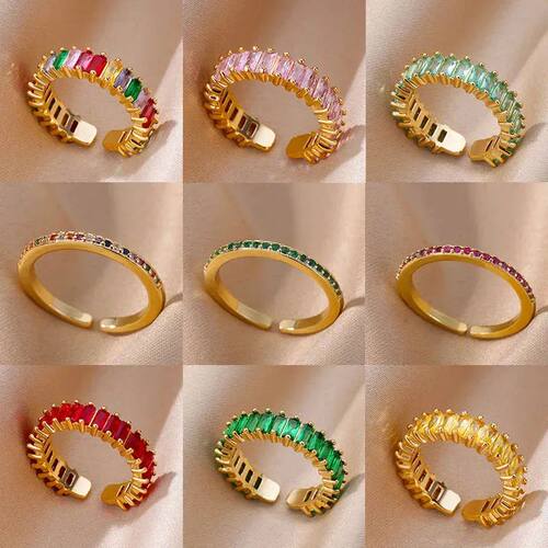 Green Rings For Women Stainless Steel Gold Color Adjustable