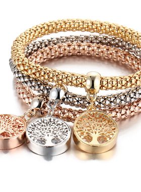 3Pcs/Lot Tree of Life Bracelet Crystal Owl Key lock Music