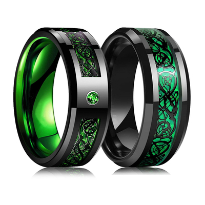 Fashion Men 8mm Black Tungsten Wedding Celtic Dragon Ring