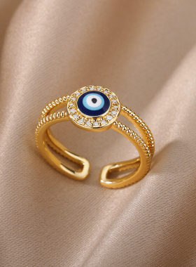 Gold Plated Evil Eye Rings for Women Opening Blue Zircon