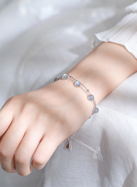 s925 Sterling Silver Opal Moonstone Crystal Double Layer