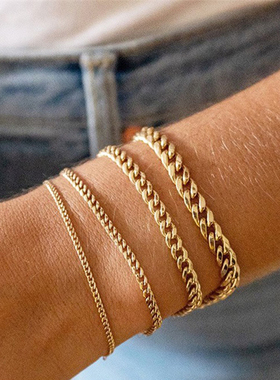 gold color Cuba chain charm bracelets for women Stainless