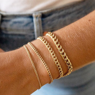 gold color Cuba chain charm bracelets for women Stainless