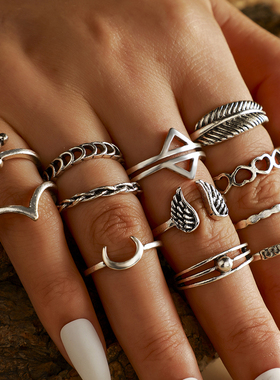 Tocona 12pcs/sets Vintage Silver Color Heart Joint Ring for