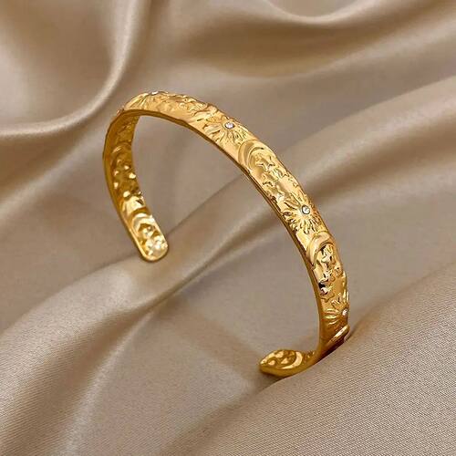 Sun Star Moon Smooth Cuff Bracelet for Women Chic Gold