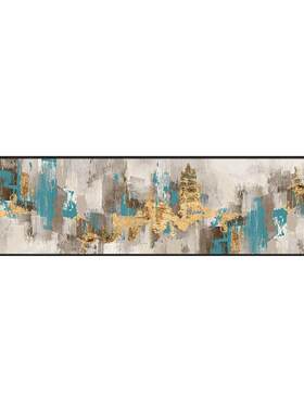现轻奢沙发背景墙壁画抽象半手绘画客厅金箔横版画床头挂画