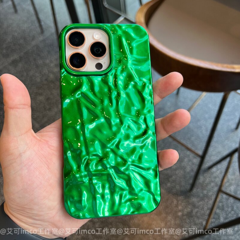 立体褶皱适用iPhone16pro max手机壳波浪15苹果14pro硅胶保护套祖母绿ins风防摔外壳女生高级感新款
