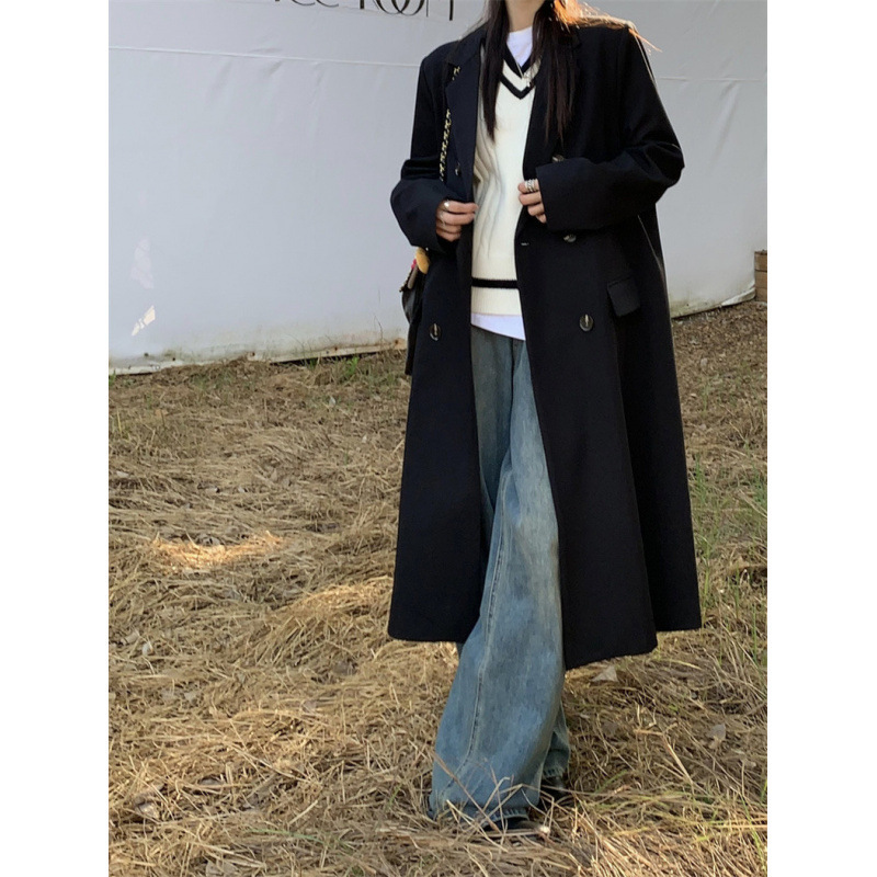英伦风气质西装风衣外套女秋冬新款高级感宽松休闲长款毛呢子大衣