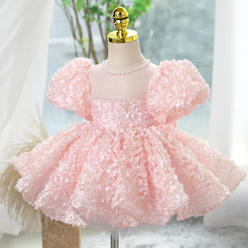女童礼服夏季高端儿童公主裙粉色甜美花童婚礼小女孩生日钢琴演奏