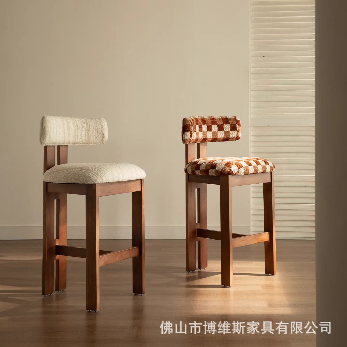 法式实木吧台椅50白蜡木凳子坐高55cm高脚餐椅家用中古风岛台椅子