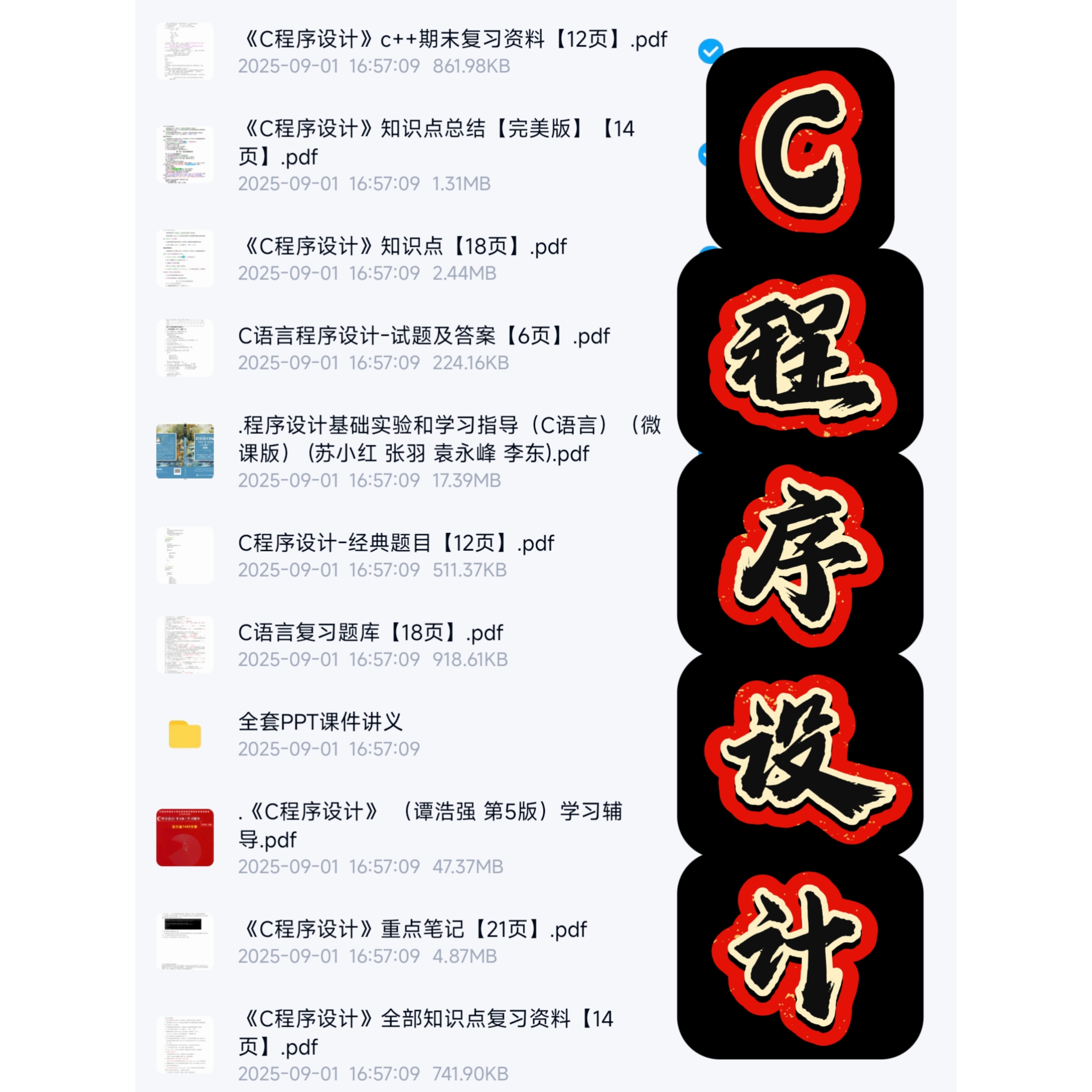 C程序设计考试复习资料知识点总结笔记题库合集