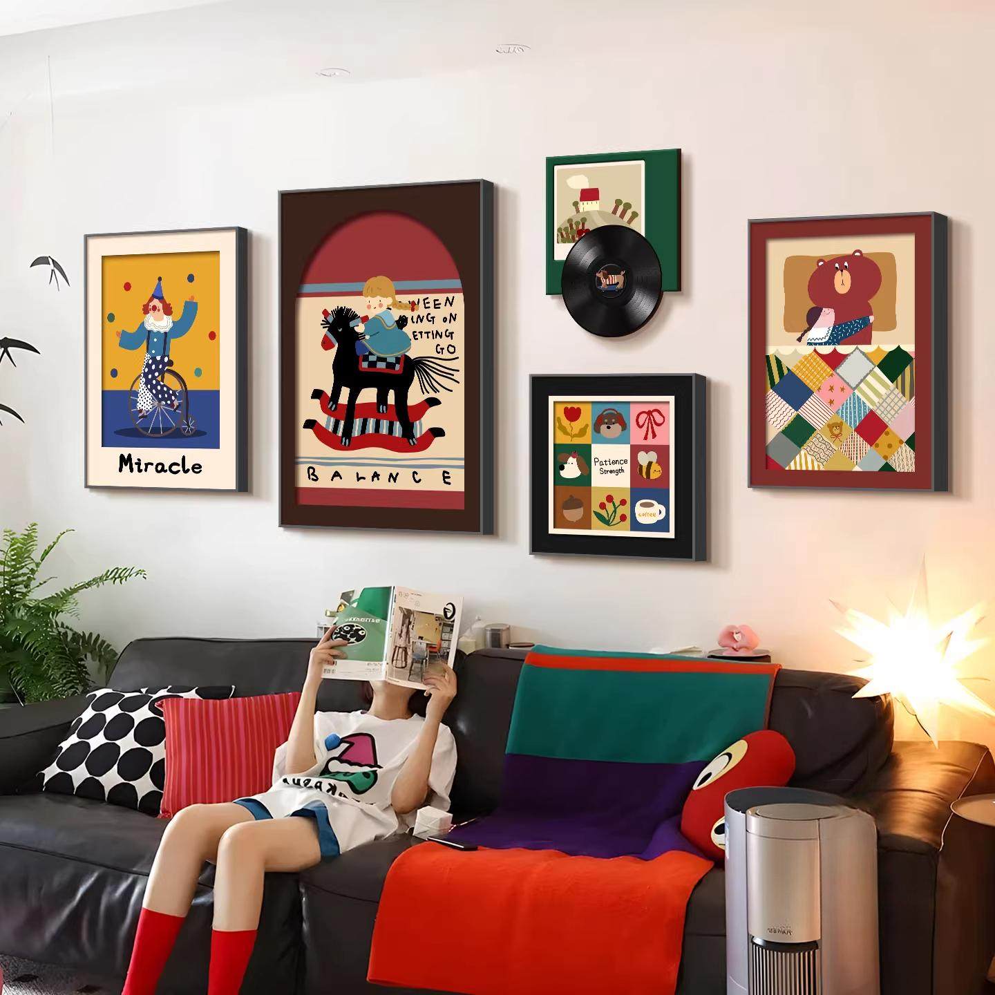 中古风客厅沙发背景墙装饰画卡通多巴胺男女孩儿童房挂画组合壁画,家居饰品,现代装饰画,淘宝优惠券,粉丝福利购,淘宝优惠卷