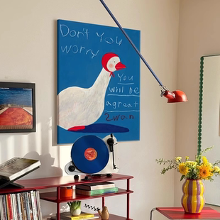 包豪斯蓝色卡通儿童房装 饰画抽象小众艺术萌宠壁画高级感玄关挂画