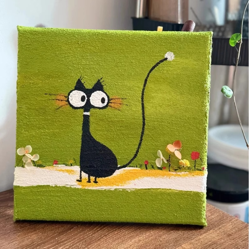 奶油风卡通小猫客厅装饰画小众创意卧室儿童房床头画餐厅挂画壁图片