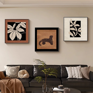 法式 饰画小众复古沙发背景墙壁画侘寂原木风餐厅画 中古挂画客厅装