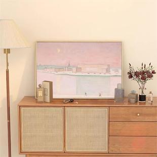 温柔静谧熟睡的城市少女卧室床头挂画北欧风公主房装饰画小清新画