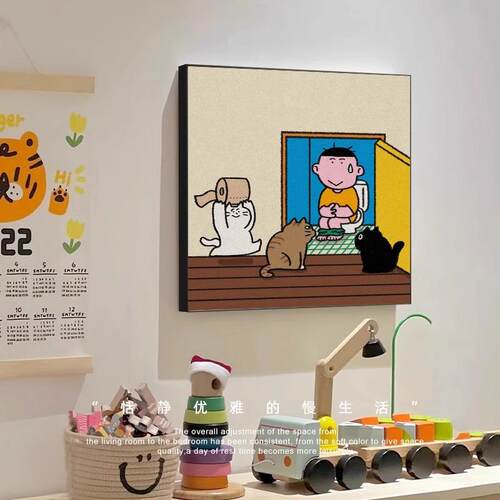 美拉德猫咪卧室床头装饰画趣味卡通客厅组合挂画小众艺术餐厅摆画