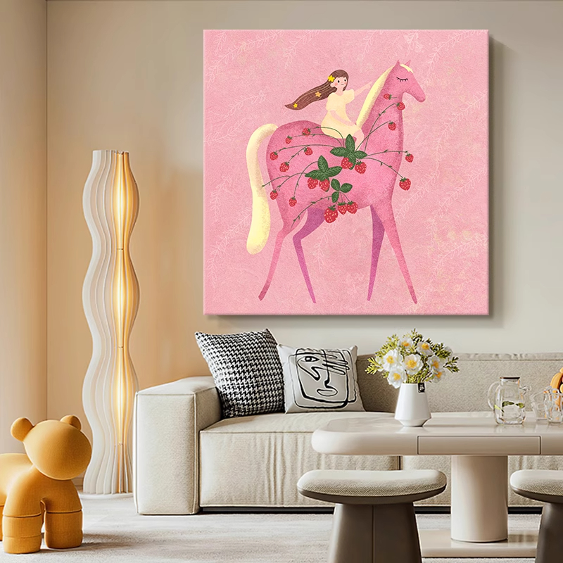 多巴胺餐厅客厅装饰画奶油风小女孩儿童房卧室房间床头艺术感挂画