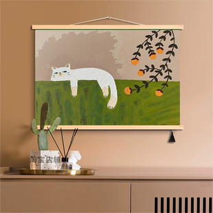饰画系玄关沙发卧室布艺挂画 简约现代慵懒猫咪客厅装 悠闲午后