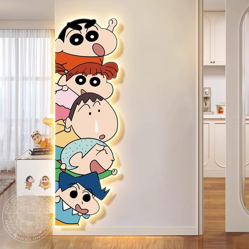蜡笔小新入户玄关装饰画卡通儿童房灯壁画多巴胺创意走廊过道挂画图片