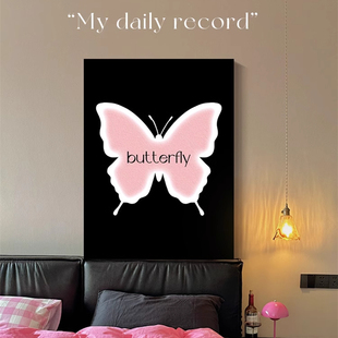 ins风蝴蝶客厅沙发背景墙挂画高级感简约创意卧室床头led灯装 饰画