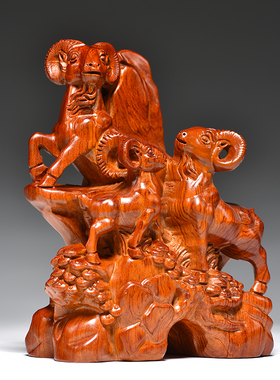 花梨木雕羊摆件实木羊高档办公室桌面客厅酒柜装饰品书房摆设礼品