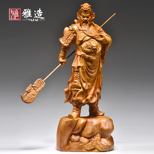 香樟木雕关公神像摆件实木武财神关帝圣君客厅玄关公司店铺装饰品