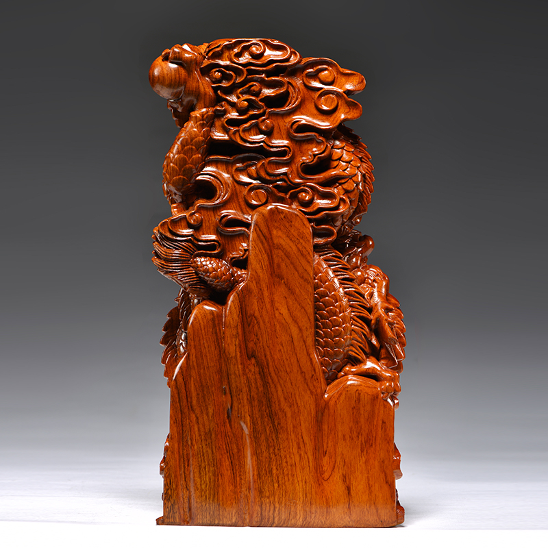 花梨木雕龙摆件实木质龙戏珠家居客厅办公室装饰生肖工艺品送礼